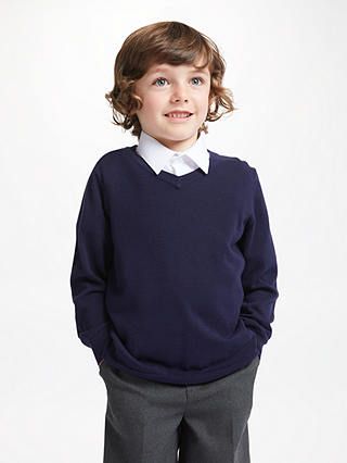 John Lewis & Partners The Basics Cotton V-Neck School Jumpers, Pack of 2, Navy