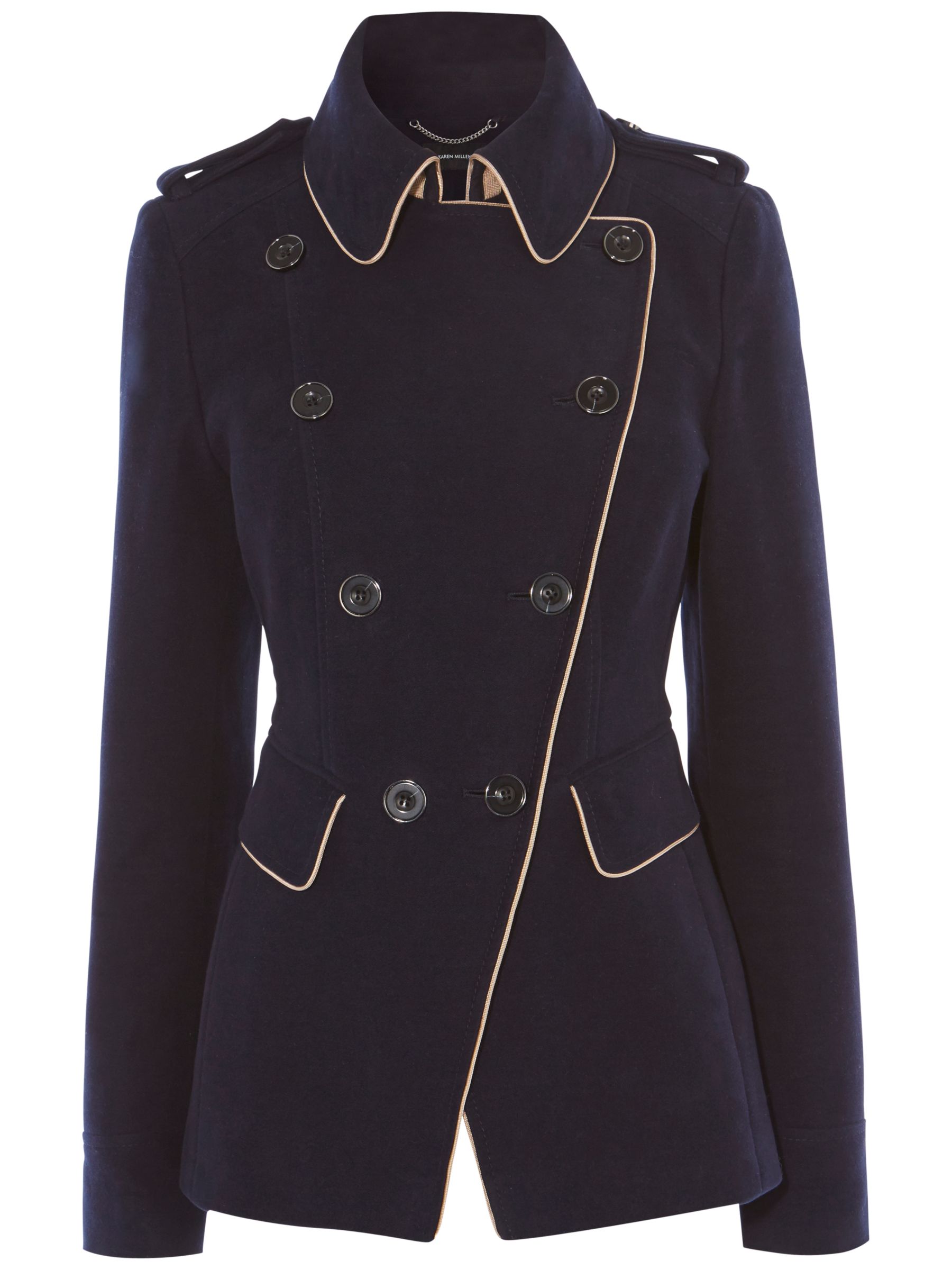 Karen Millen Reefer Coat, Navy at John Lewis & Partners