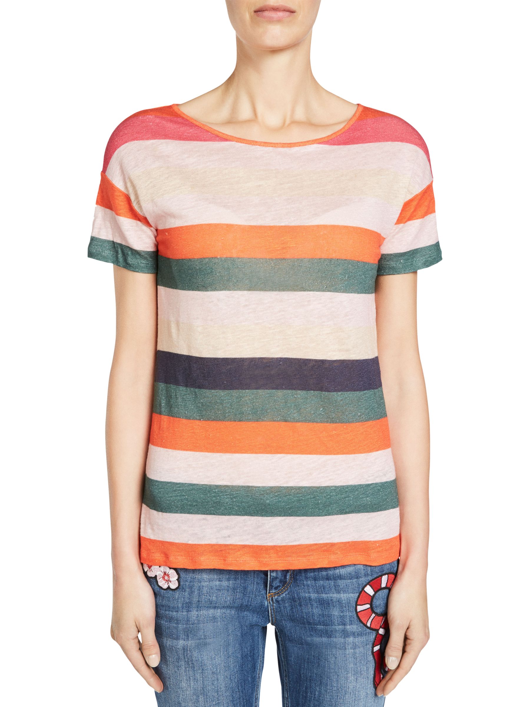 Oui Stripe Cotton Linen T-Shirt, Multi
