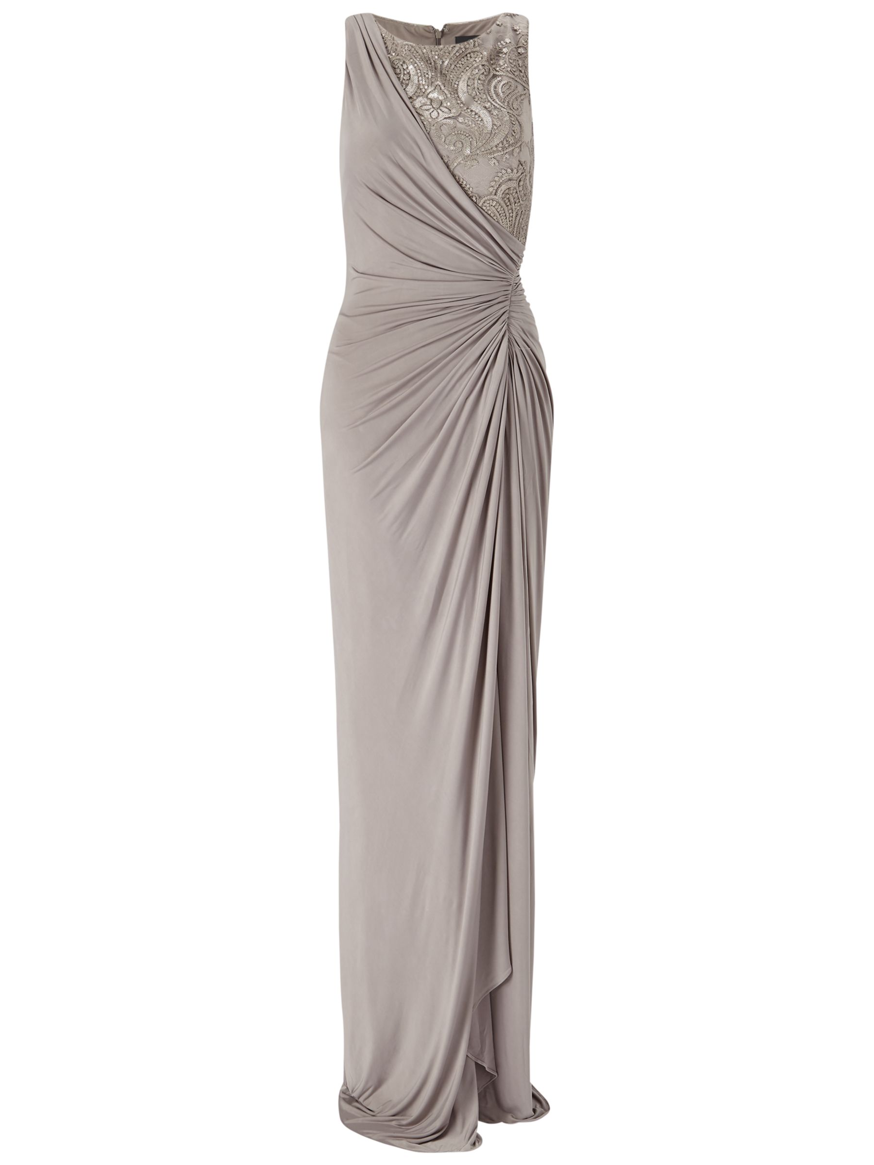 Adrianna Papell Sleeveless Sequin Lace Jersey Gown, Mink