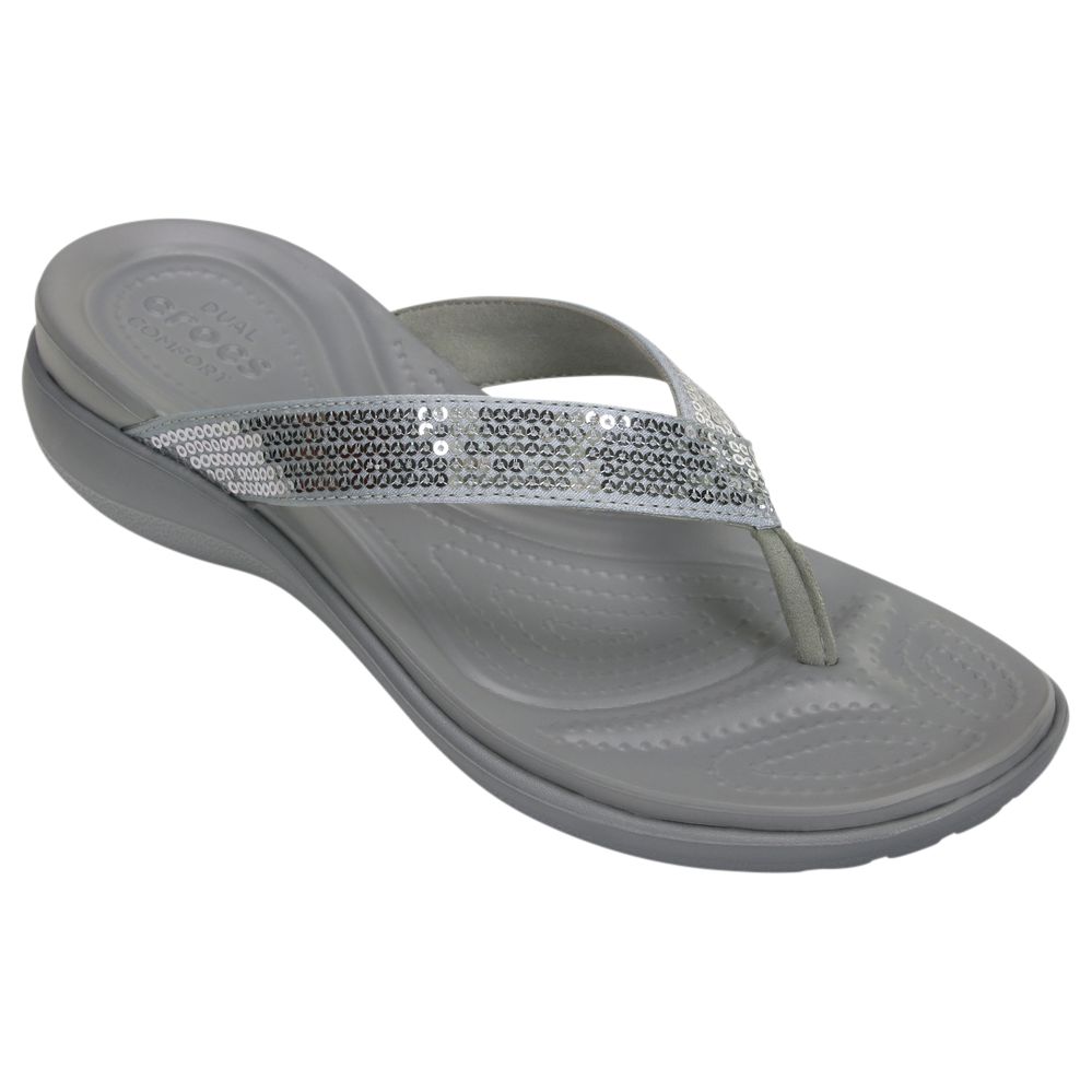 Crocs Capri V Sequin Flip Flops, Silver