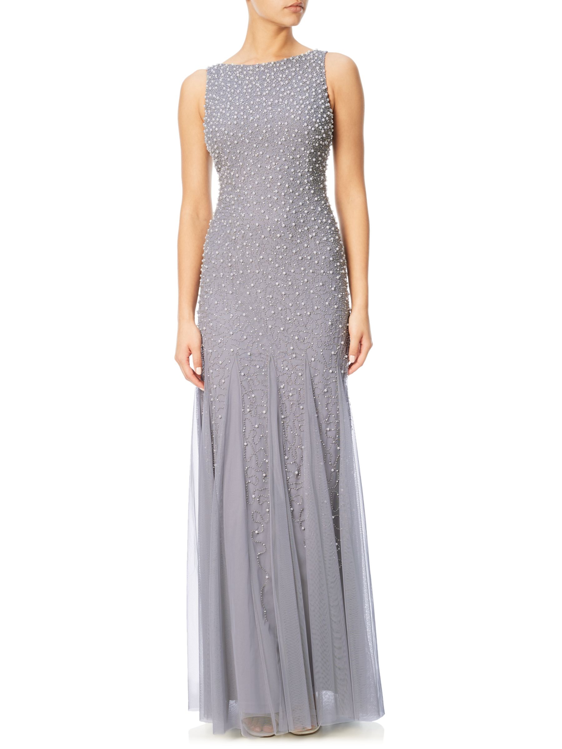 Adrianna Papell Boat Neck Gown, Silver Grey at John Lewis & Partners