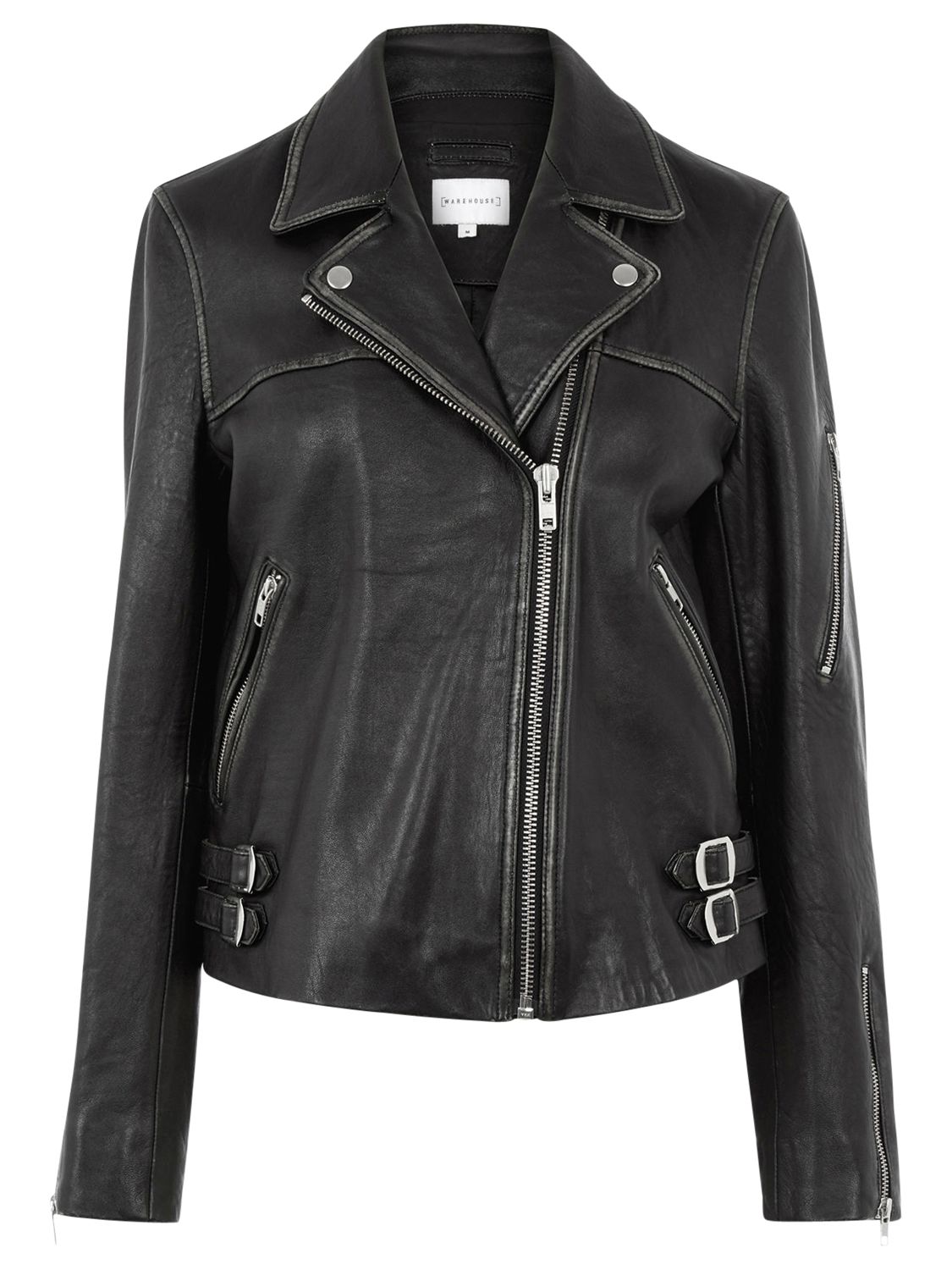 Warehouse Faux Leather Biker Jacket, Black