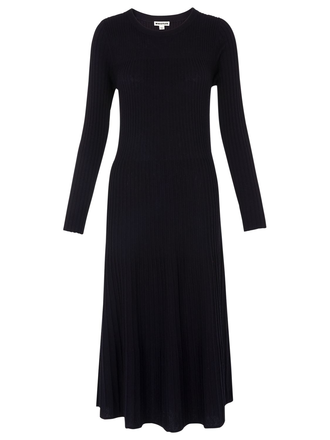 Whistles Pleated Knitted Dress, Navy