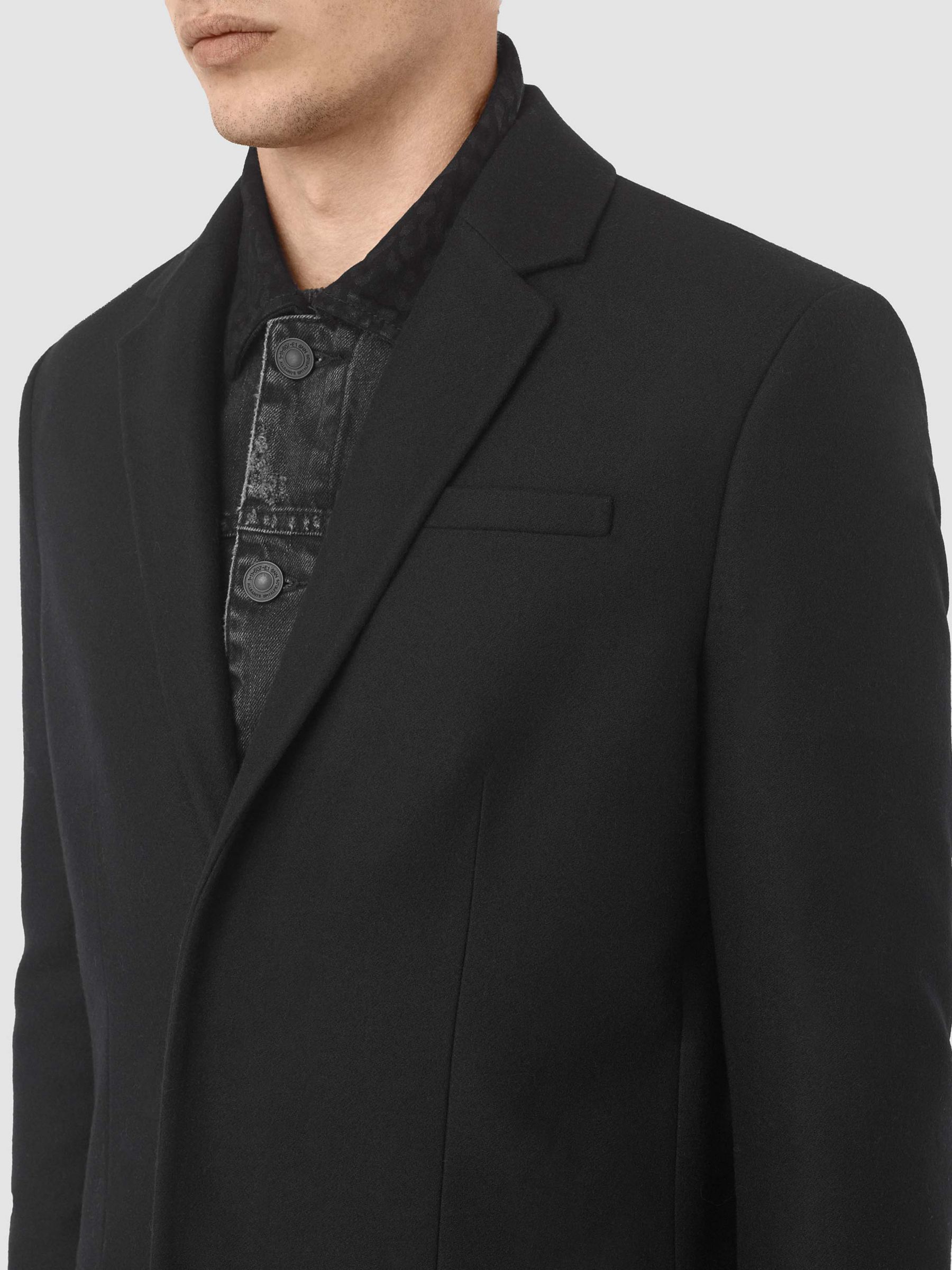 AllSaints Rainer Wool-Rich Slim Overcoat, Black