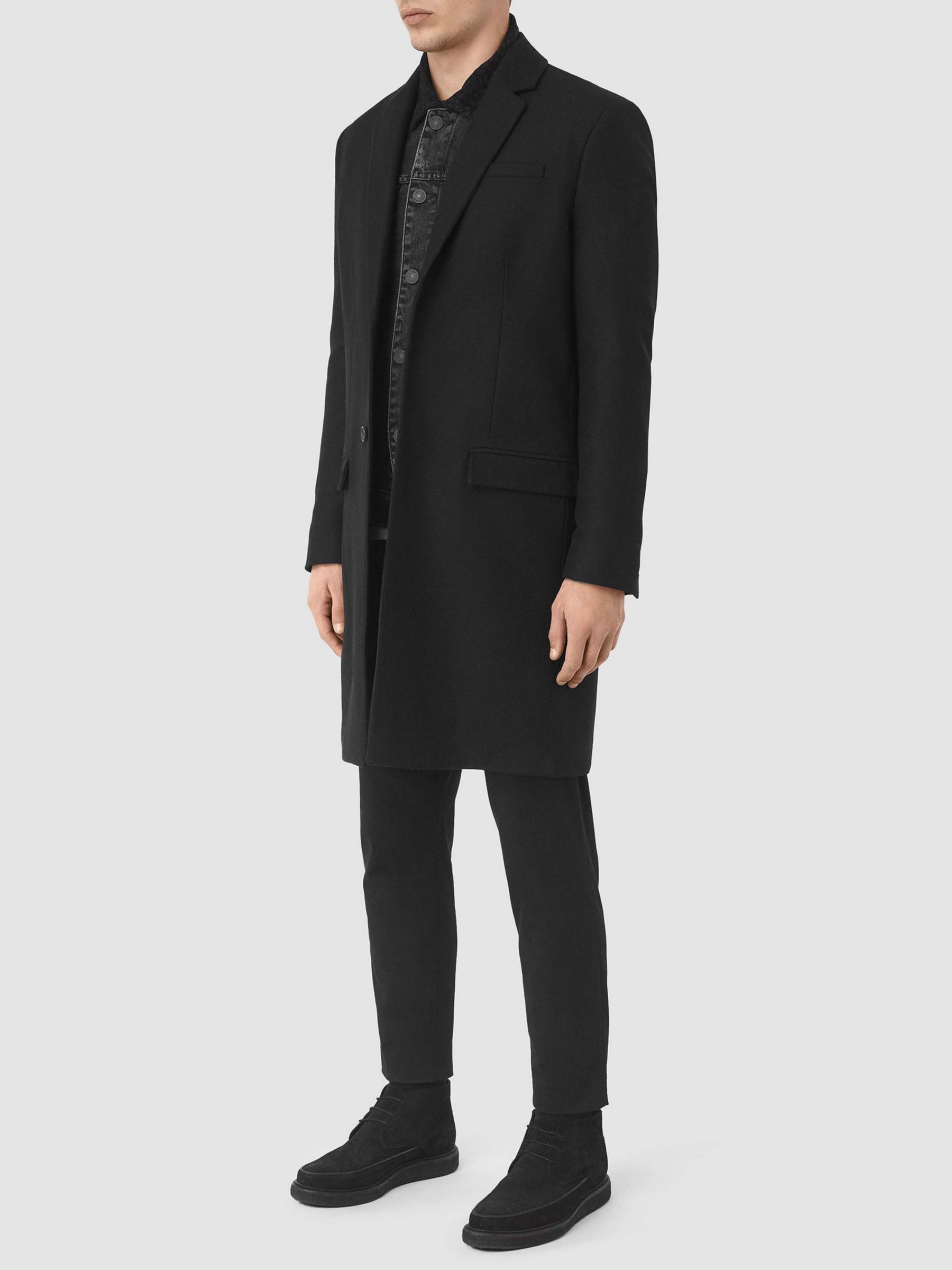 AllSaints Rainer Wool-Rich Slim Overcoat, Black