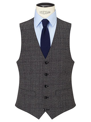John Lewis & Partners Wool Check Tailored Waistcoat, Charcoal