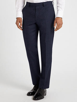 John Lewis & Partners Check Super 100s Wool Tailored Fit Suit Trousers, Navy