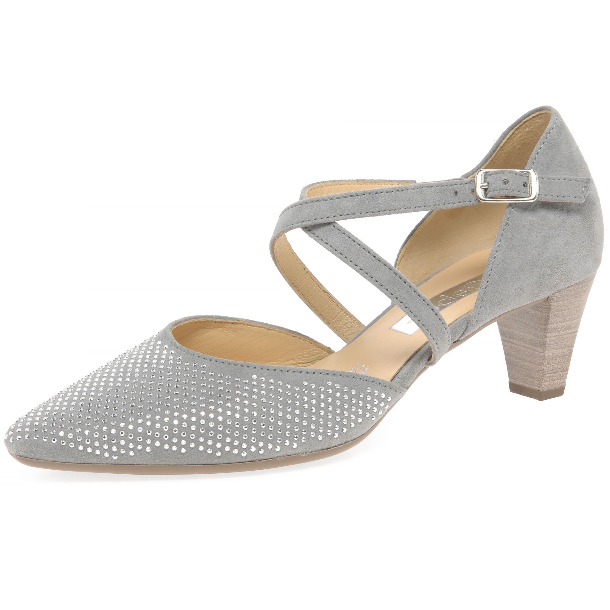 Gabor Frederica Cross Strap Court Shoes, Stone