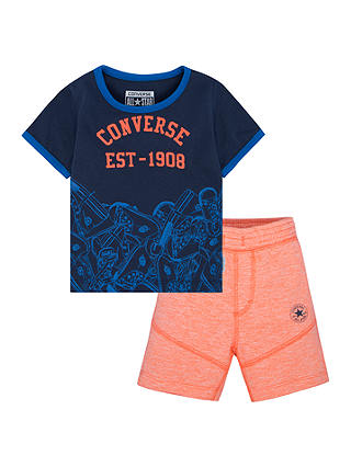 Converse Baby Sneaker Toss T-Shirt and Shorts Set, Navy/Orange