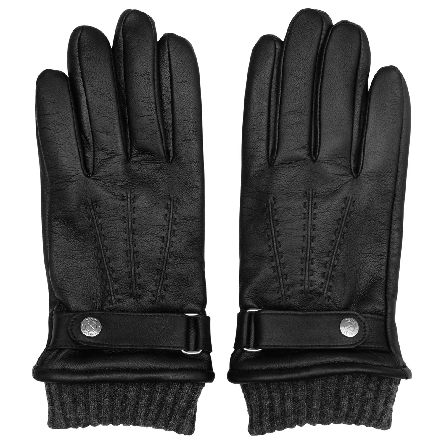 Reiss Henley Leather Gloves, Black