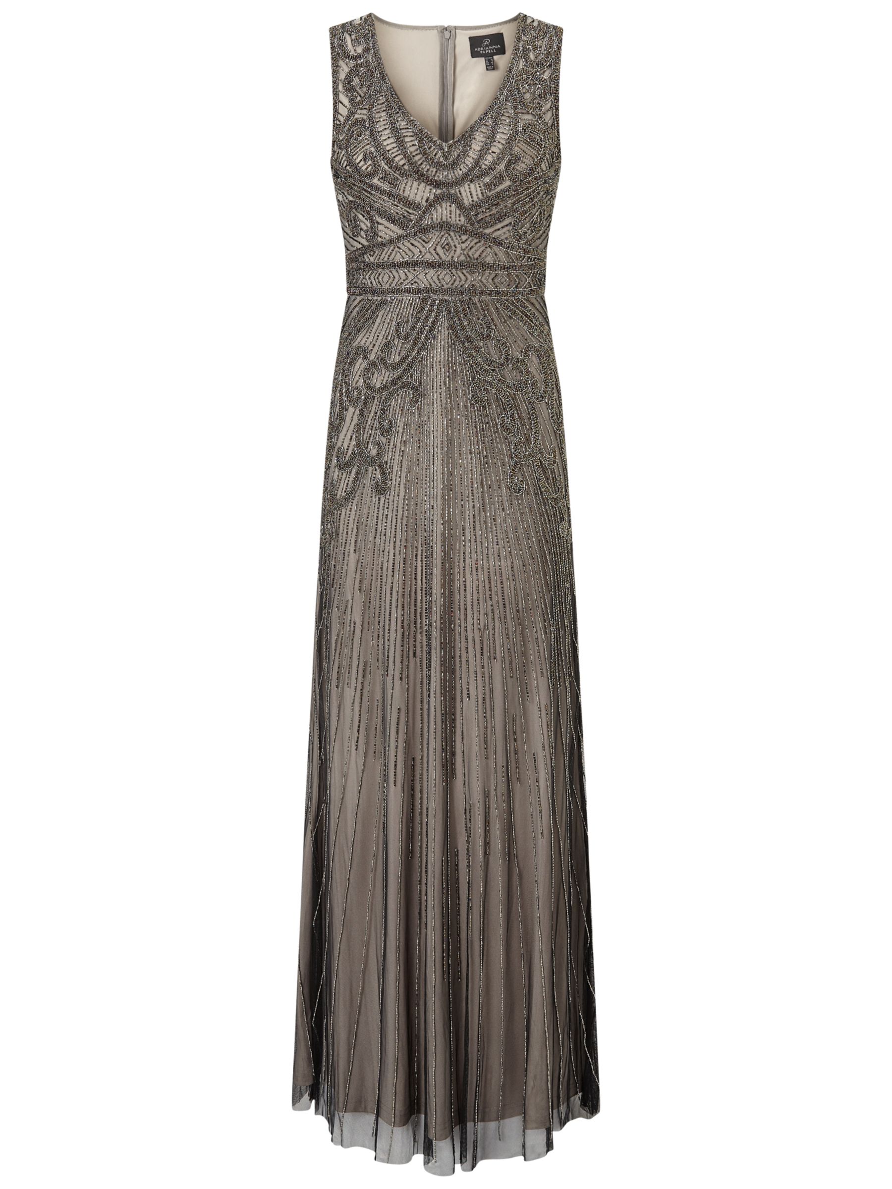 Adrianna Papell Fully Beaded Sleeveless Gown, Platinum