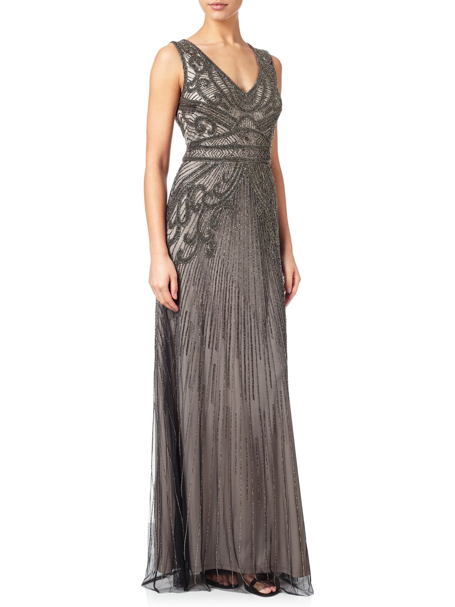 Adrianna Papell Fully Beaded Sleeveless Gown, Platinum
