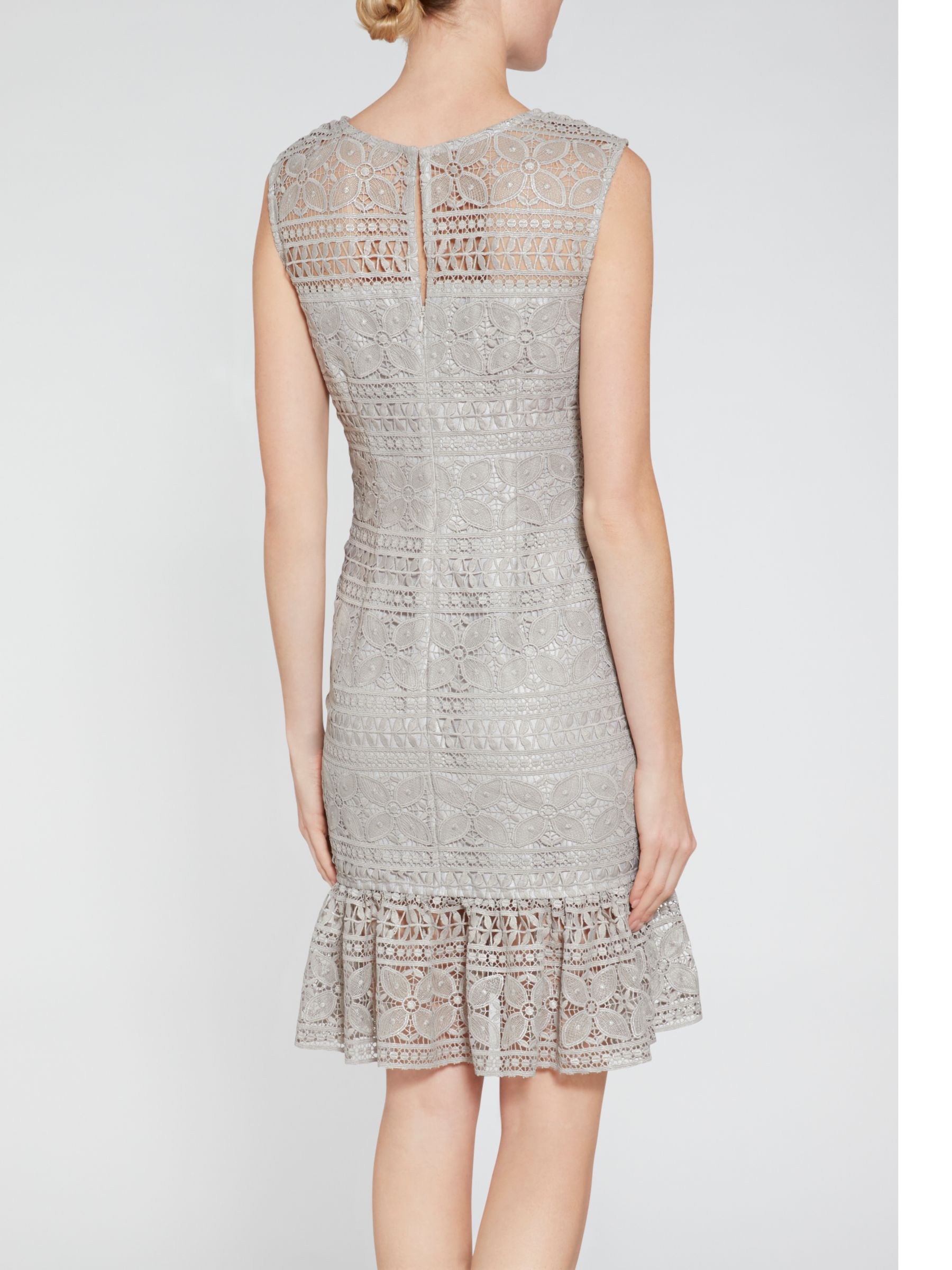 Gina Bacconi Antique Foiled Lace Panelled Embroidery Dress, Taupe at ...