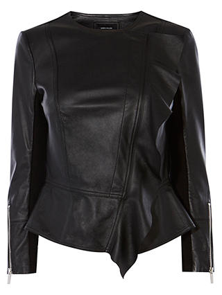 Karen Millen Leather Drape Front Jacket, Black