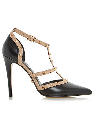 Dune Daenerys Studded Cut Out Court Shoes, Black/Nude