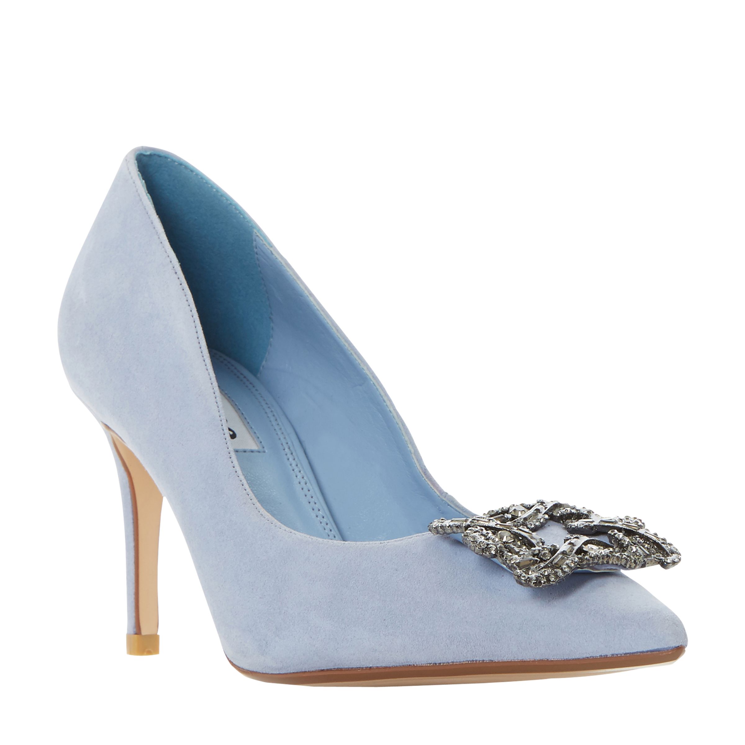 Dune Betti Embellished Stiletto Heeled Court Shoes, Blue Suede, 5