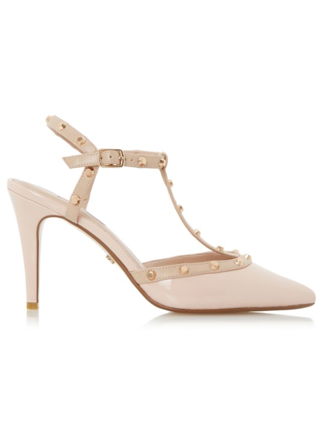 Dune Catelyn Studded T-Bar Court Shoes, Nude, 3