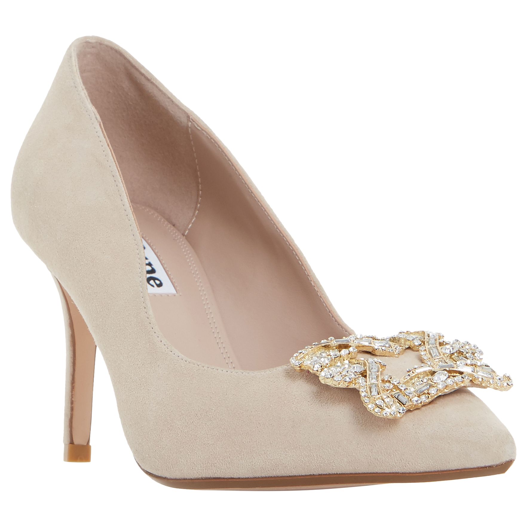Dune Betti Embellished Stiletto Heeled Court Shoes, Nude Suede, 8