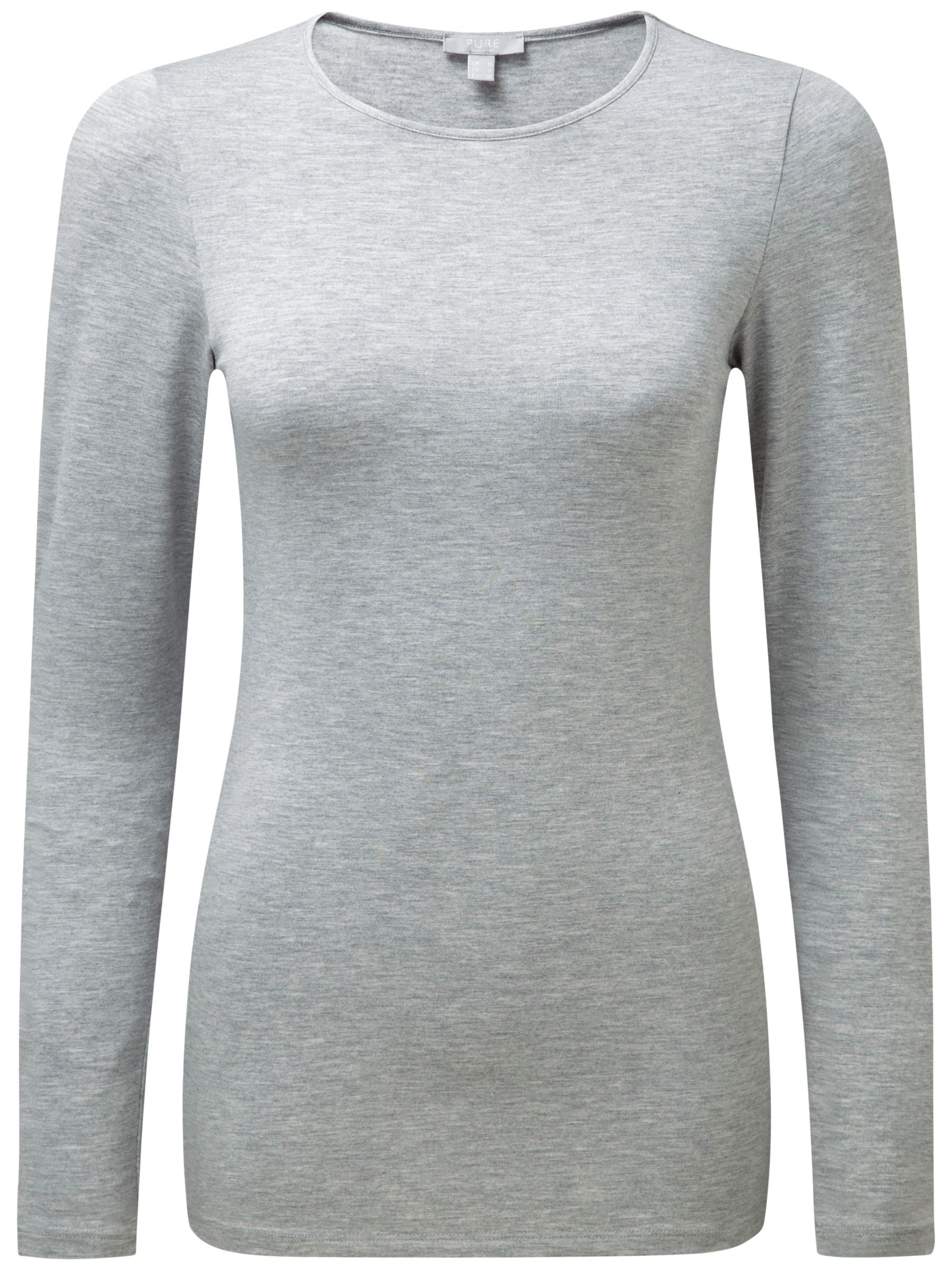 Pure Collection Soft Jersey Crew Neck Top, Light Grey Marl
