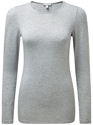 Pure Collection Soft Jersey Crew Neck Top, Light Grey Marl
