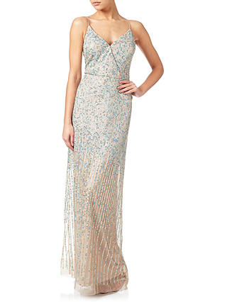 Adrianna Papell Beaded Spaghetti Strap Gown, Nude