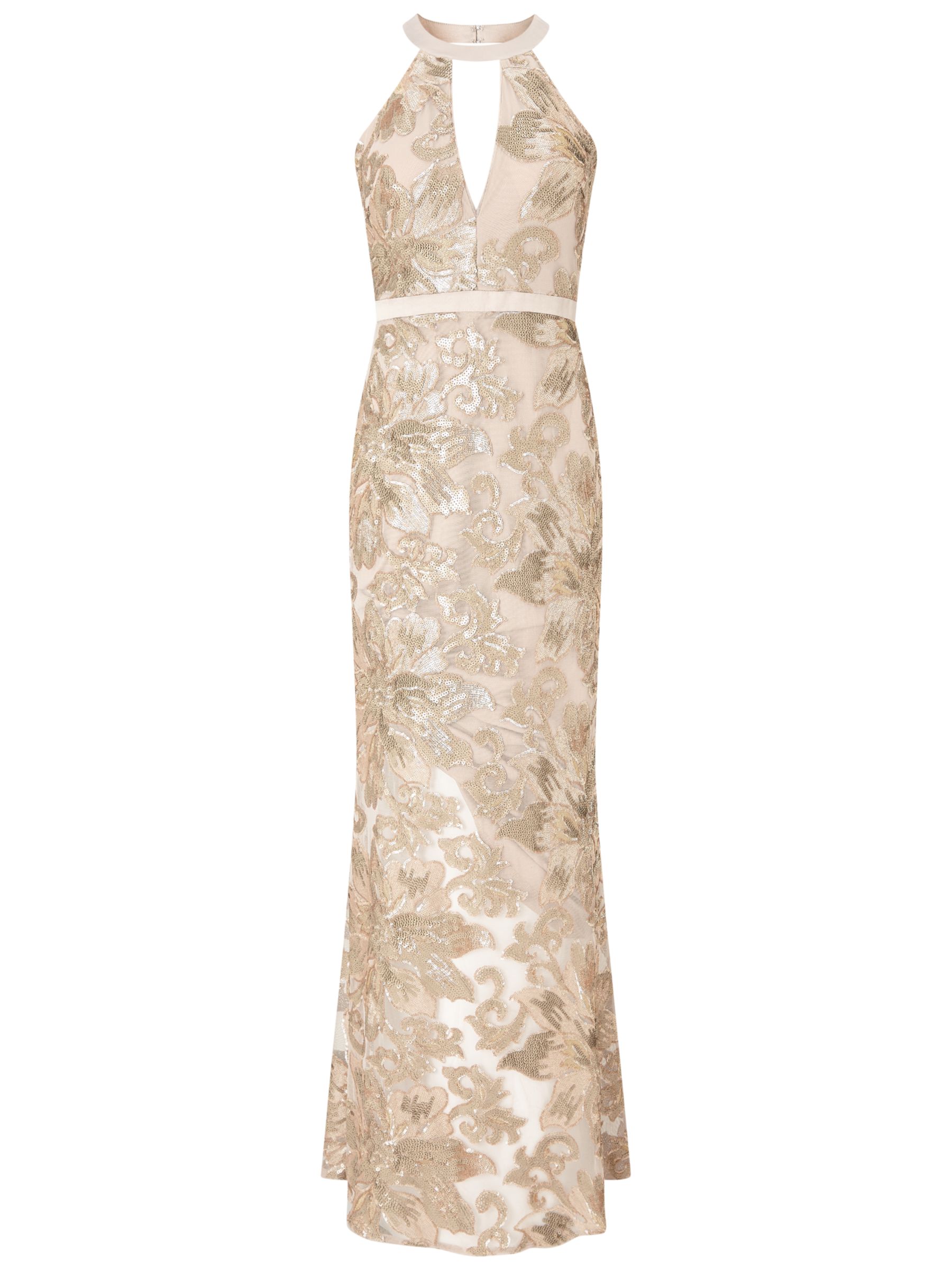 Adrianna Papell Embellished Halterneck Mermaid Gown, Rose Gold