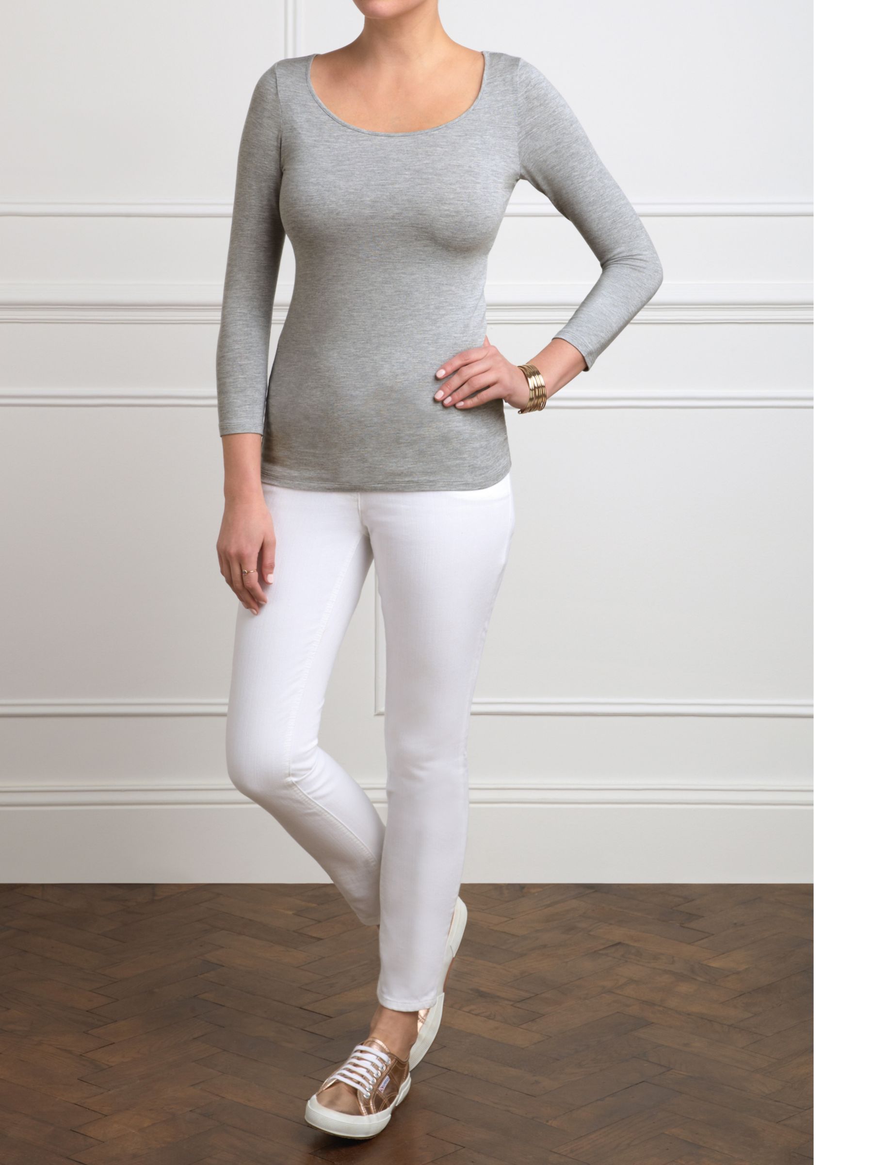Pure Collection Soft Jersey Scoop Neck Top, Light Grey Marl