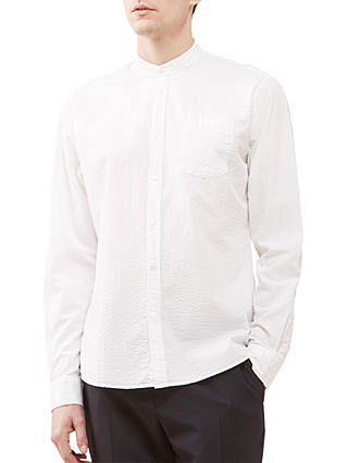 Jigsaw Seersucker Cotton Grandad Collar Shirt, White