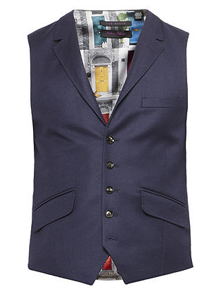 Ted Baker Chalkyw Wool Birdseye Tailored Waistcoat, Dark Blue