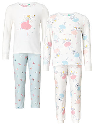 John Lewis Children's Fairy Pyjamas, Pack of 2, Pink/White