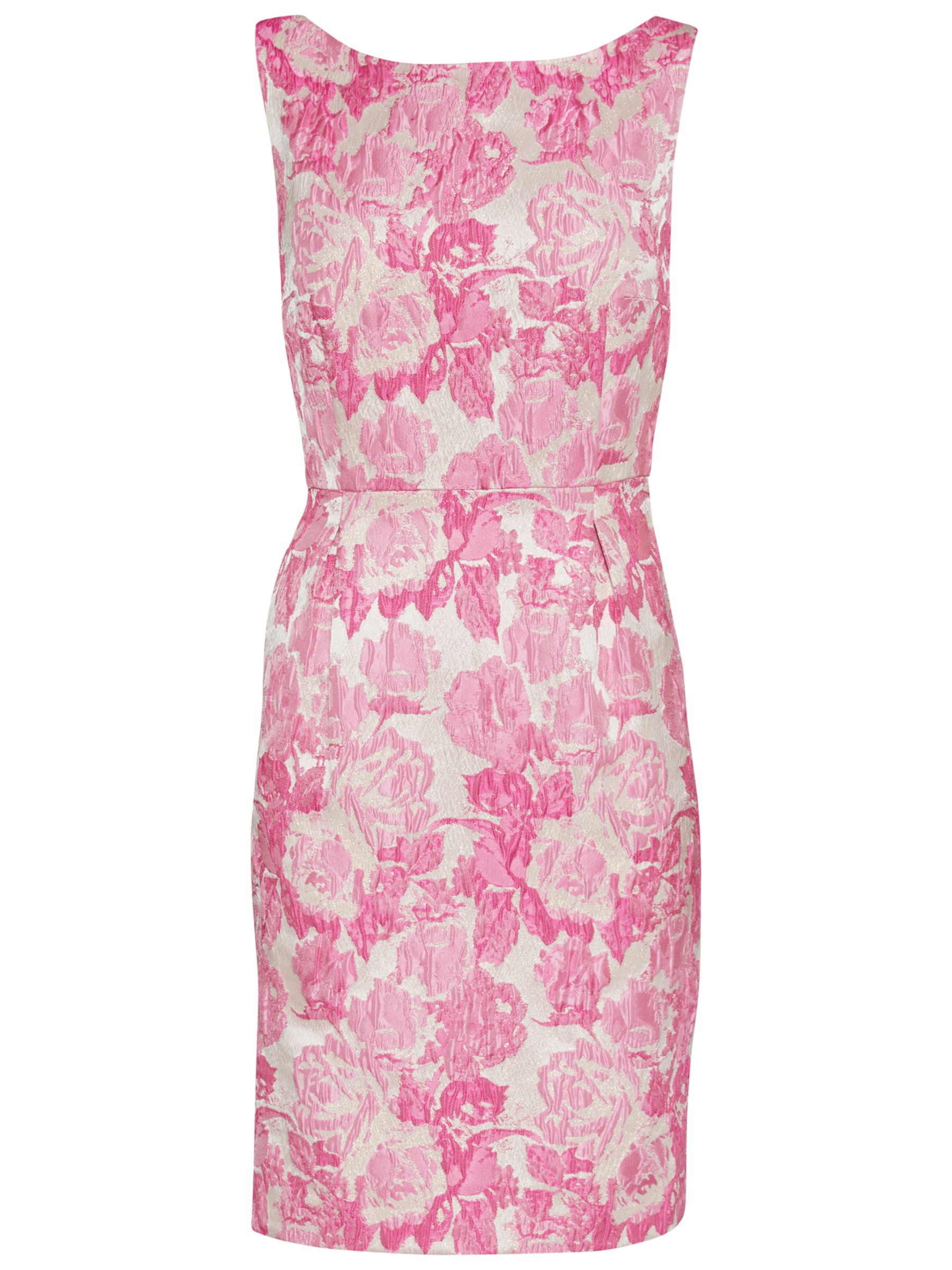 Gina Bacconi Tonal Matelasse Floral Jacquard Dress, Pink Brocade