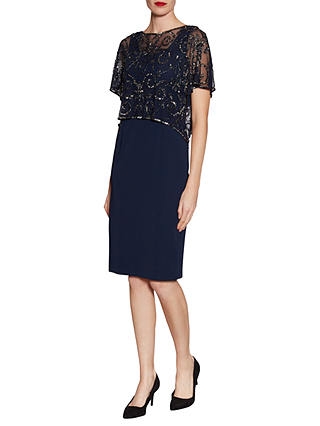 Gina Bacconi Crepe Dress With Beaded Over Top