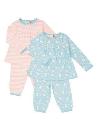 John Lewis & Partners Baby Jersey Mouse Long Sleeve Pyjamas, Pack of 2, Pink/Blue
