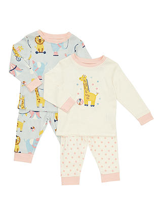 John Lewis & Partners Baby Jersey Long Sleeve Circus Pyjamas, Pack of 2, Cream/Multi
