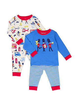 John Lewis & Partners Baby London Theme Soldier Pyjamas, Pack of 2, Blue/Multi