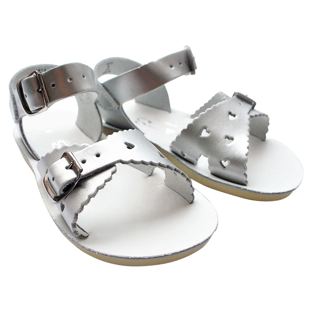Salt-Water Kids' Sweetheart Waterproof Leather Sandals, Silver, 10 Jnr