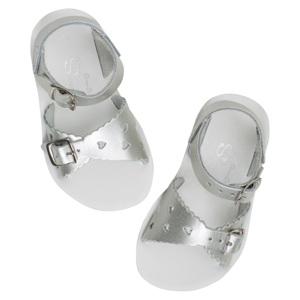 Salt-Water Kids' Sweetheart Waterproof Leather Sandals, Silver, 4 Jnr