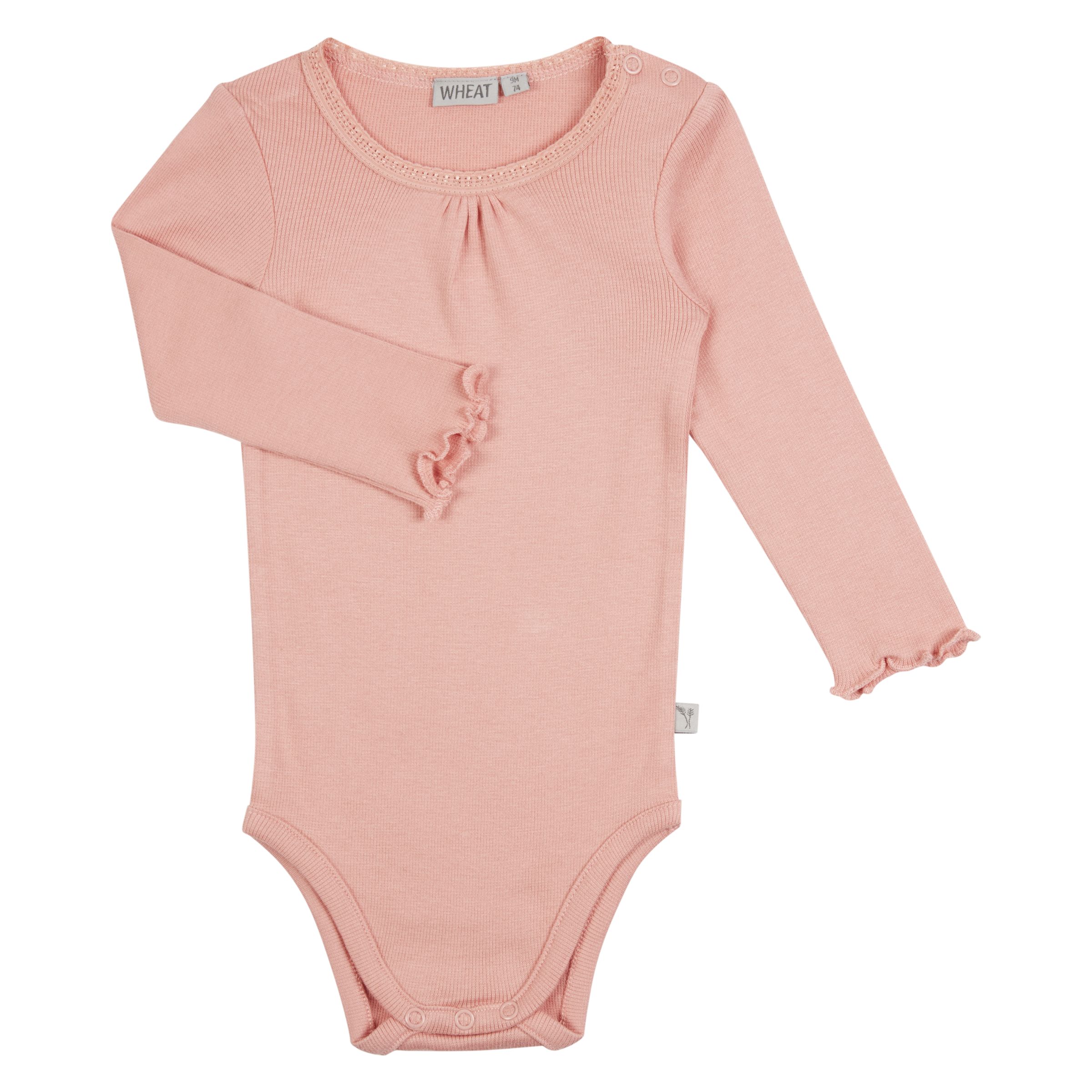 Wheat Baby Long Sleeve Ribbed Bodysuit, Rosette Pink at John Lewis ...