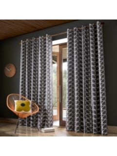 Orla Kiely Linear Stem Pair Lined Eyelet Curtains, Charcoal, W117 x Drop 137cm