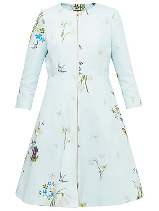 Ted Baker Spring Meadow Collarless Floral Print Coat, Baby Blue