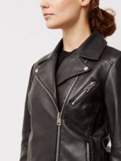 John Lewis Leather Biker Jacket, Black, 8