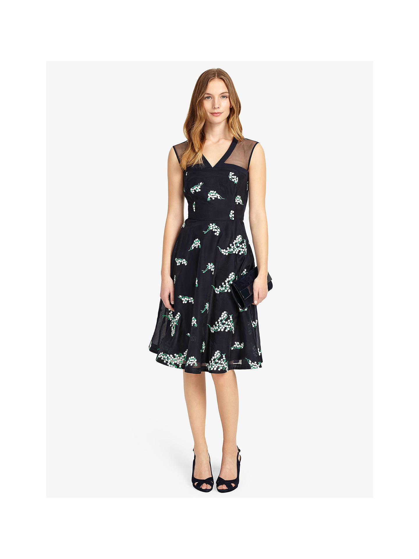 Phase Eight Connie Embroidered Dress, Navy/Ivory at John Lewis & Partners