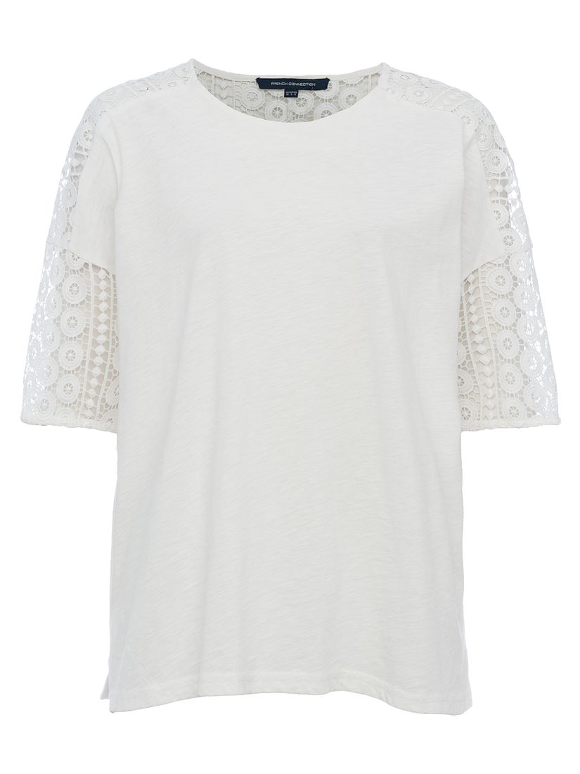 French Connection Dune Lace Crochet T-Shirt, Summer White, S