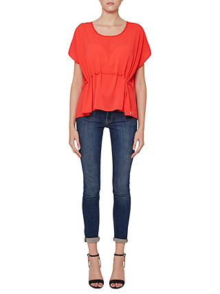 French Connection Classic Crepe Drawstring Waist Top, Sunset Wave