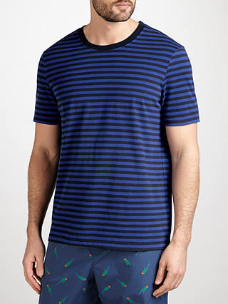 John Lewis & Partners Jersey Cotton Stripe Lounge T-Shirt, Blue