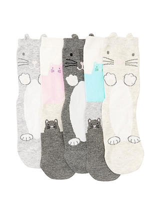John Lewis & Partners Children's Pastel Cat Socks, Pack of 5, Multi