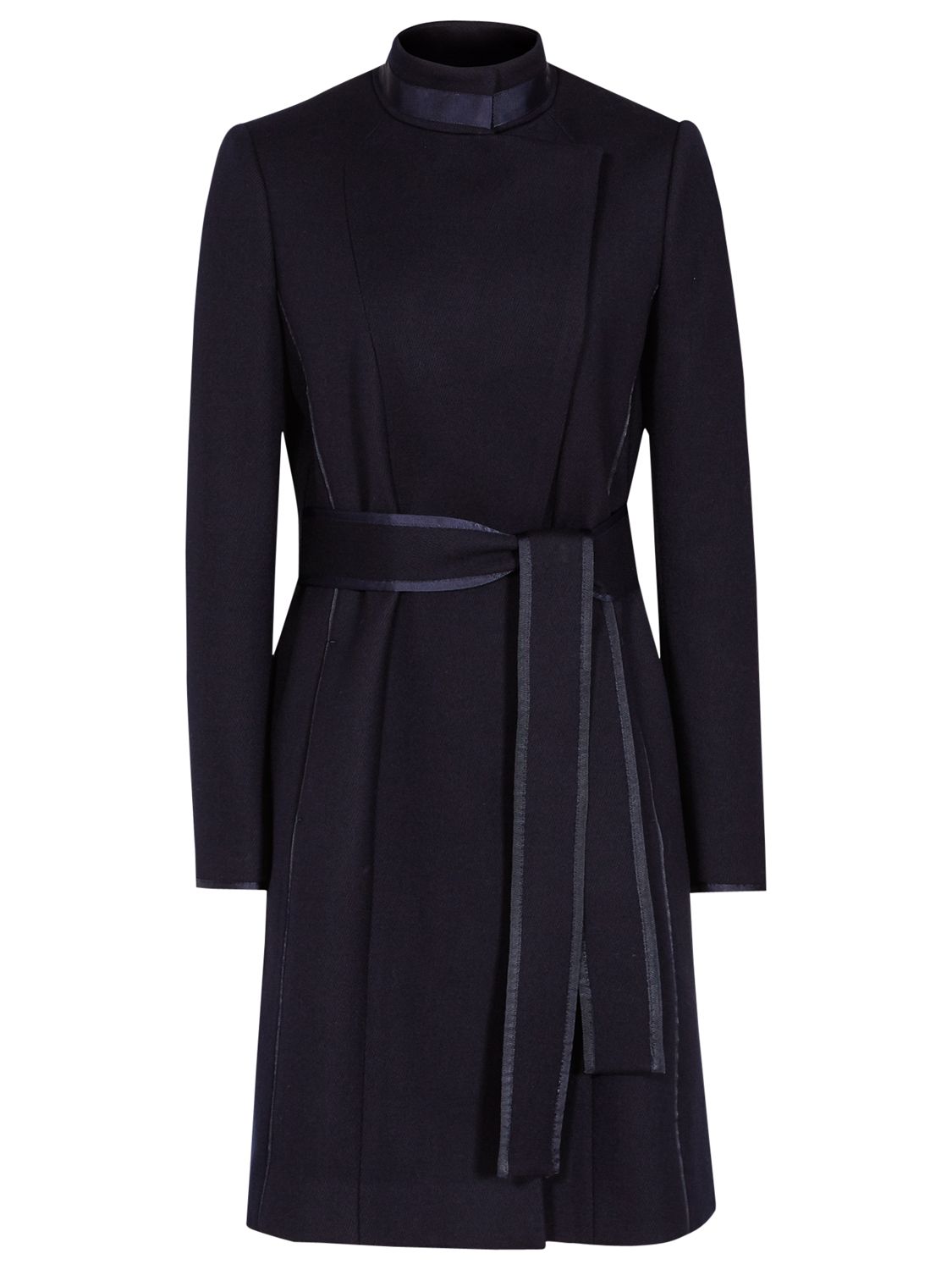 Reiss Lucille Belted Long Wool Coat, Navy at John Lewis & Partners