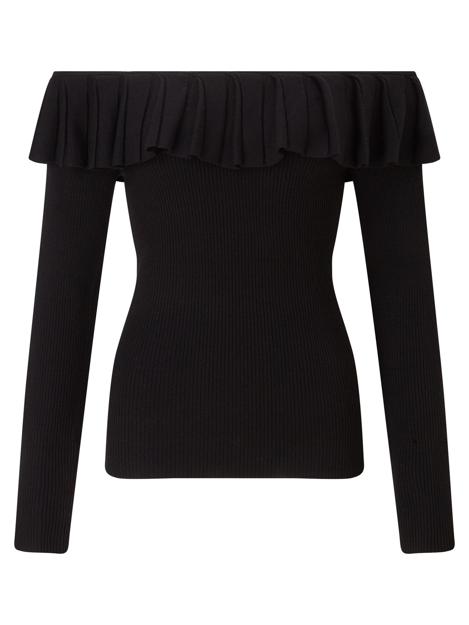 black ruffle bardot top