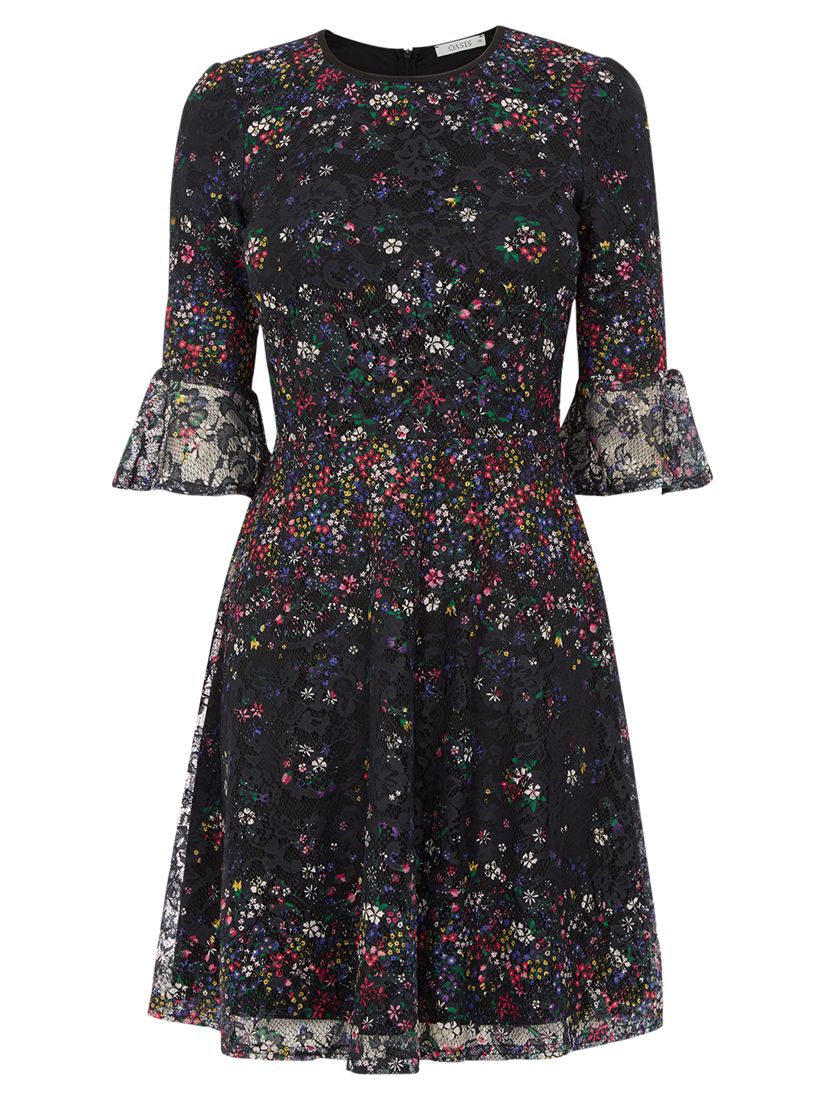 Buy Oasis Daisy Print Lace Dress, Black | John Lewis